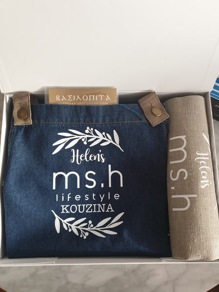 Personalised Denim Apron with Olive Leaf design