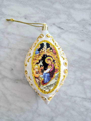 Christmas Nativity Ornament Gold & White