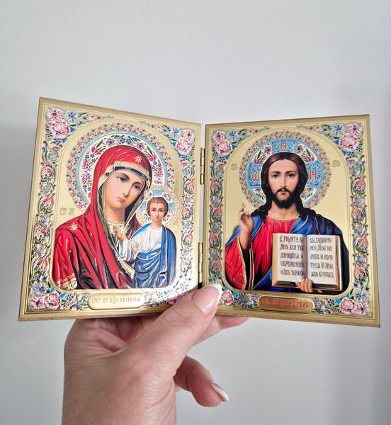 Wooden Diptych Of Virgin Mary and Christ The Teacher