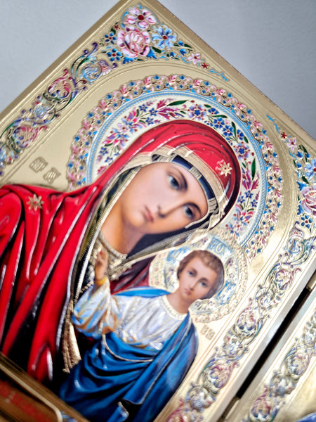 Wooden Diptych Of Virgin Mary and Christ The Teacher