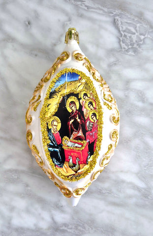 Christmas Nativity Ornament Gold & White