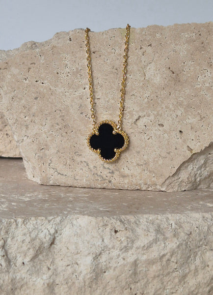 Clover Cross Black Gold Necklace