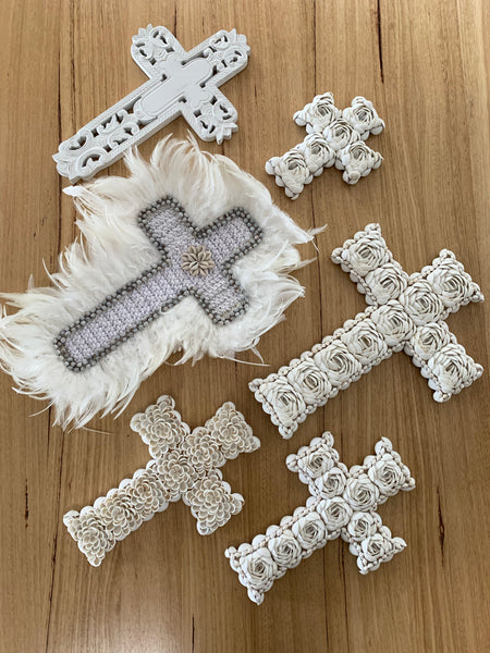 Carved Wooden White Cross - madamsousouevents 